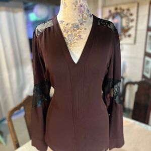 Express Lace-Trimmed V-Neck Blouse